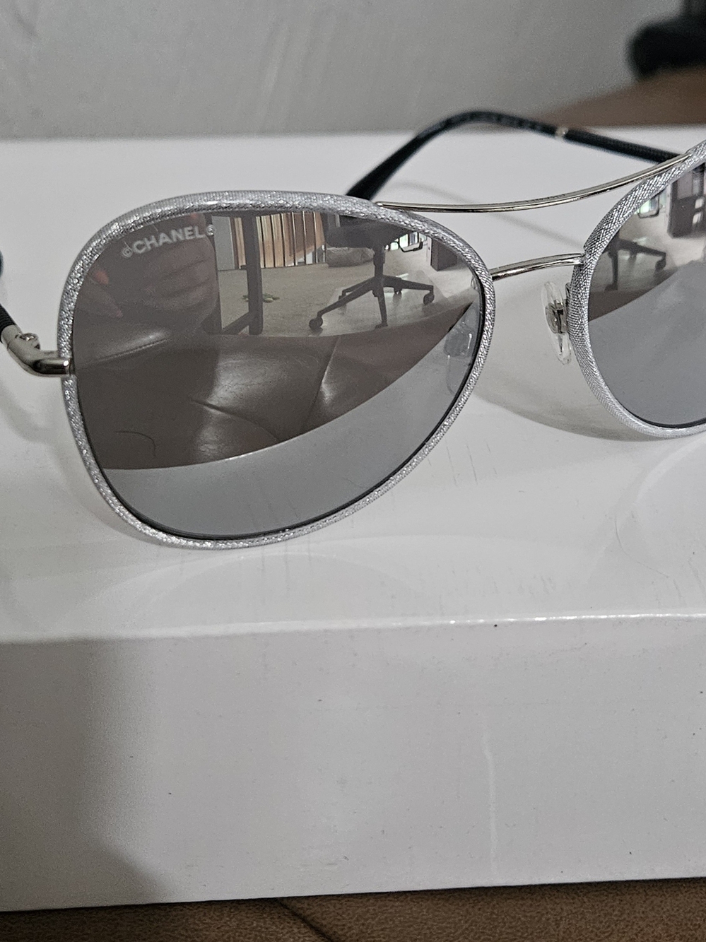 CHANEL Silver Frame Sunglasses with Gray Gradient Lenses - Picture 2 of 6